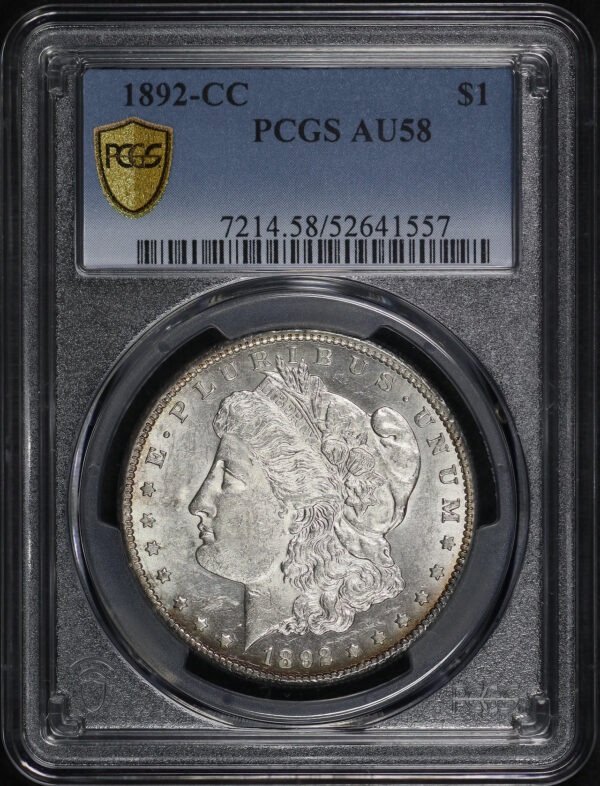 Obverse of this 1892-CC Morgan Dollar PCGS AU-58