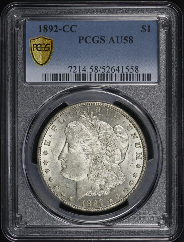Obverse of this 1892-CC Morgan Dollar PCGS AU-58