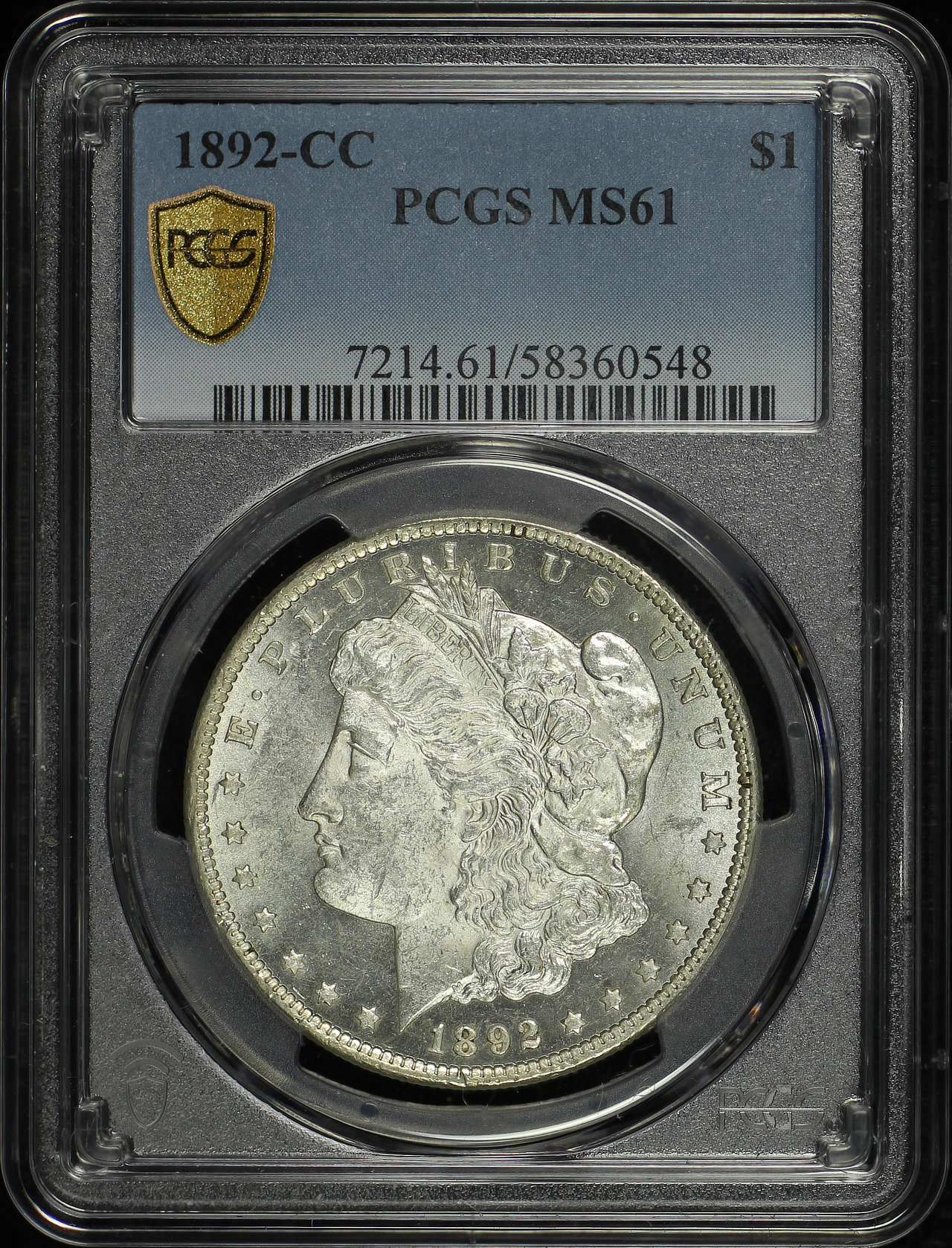 Obverse of this 1892-CC Morgan Dollar PCGS MS-61
