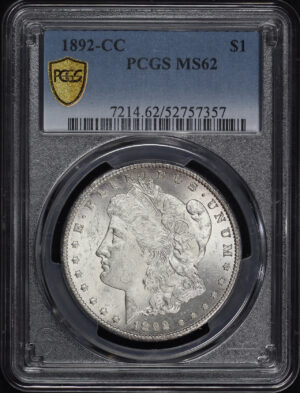Obverse of this 1892-CC Morgan Dollar PCGS MS-62