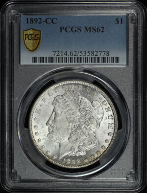 Obverse of this 1892-CC Morgan Dollar PCGS MS-62
