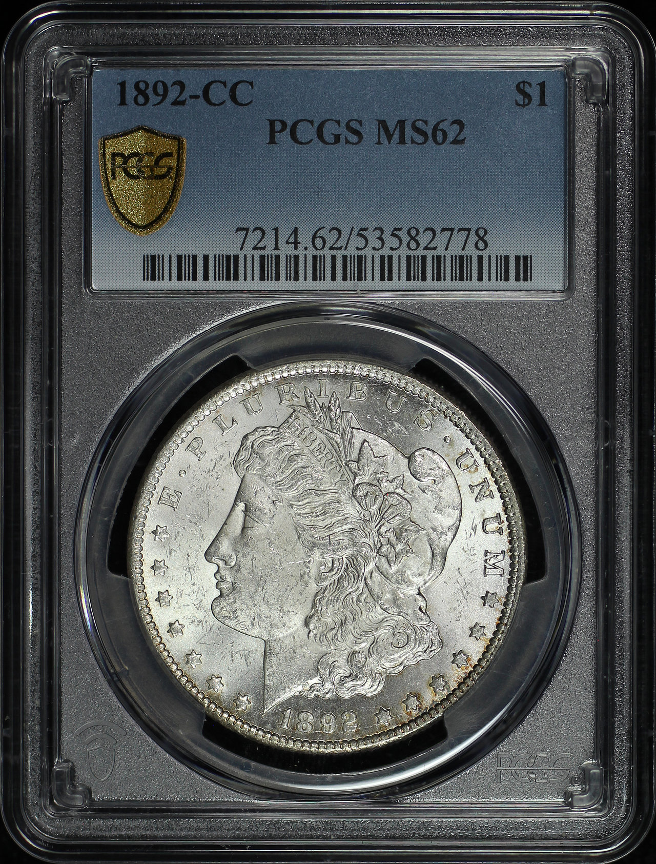 Obverse of this 1892-CC Morgan Dollar PCGS MS-62