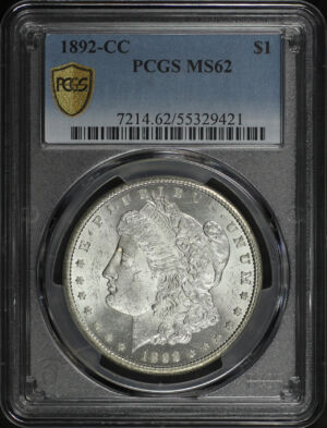 Obverse of this 1892-CC Morgan Dollar PCGS MS-62