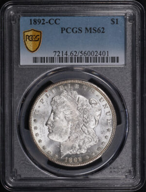 Obverse of this 1892-CC Morgan Dollar PCGS MS-62