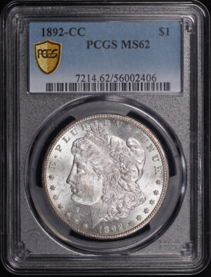 Obverse of this 1892-CC Morgan Dollar PCGS MS-62
