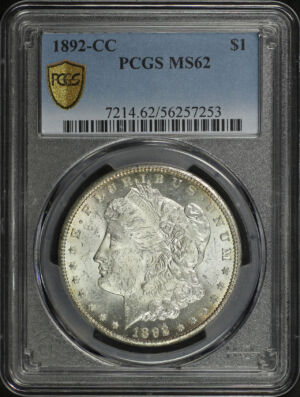 Obverse of this 1892-CC Morgan Dollar PCGS MS-62