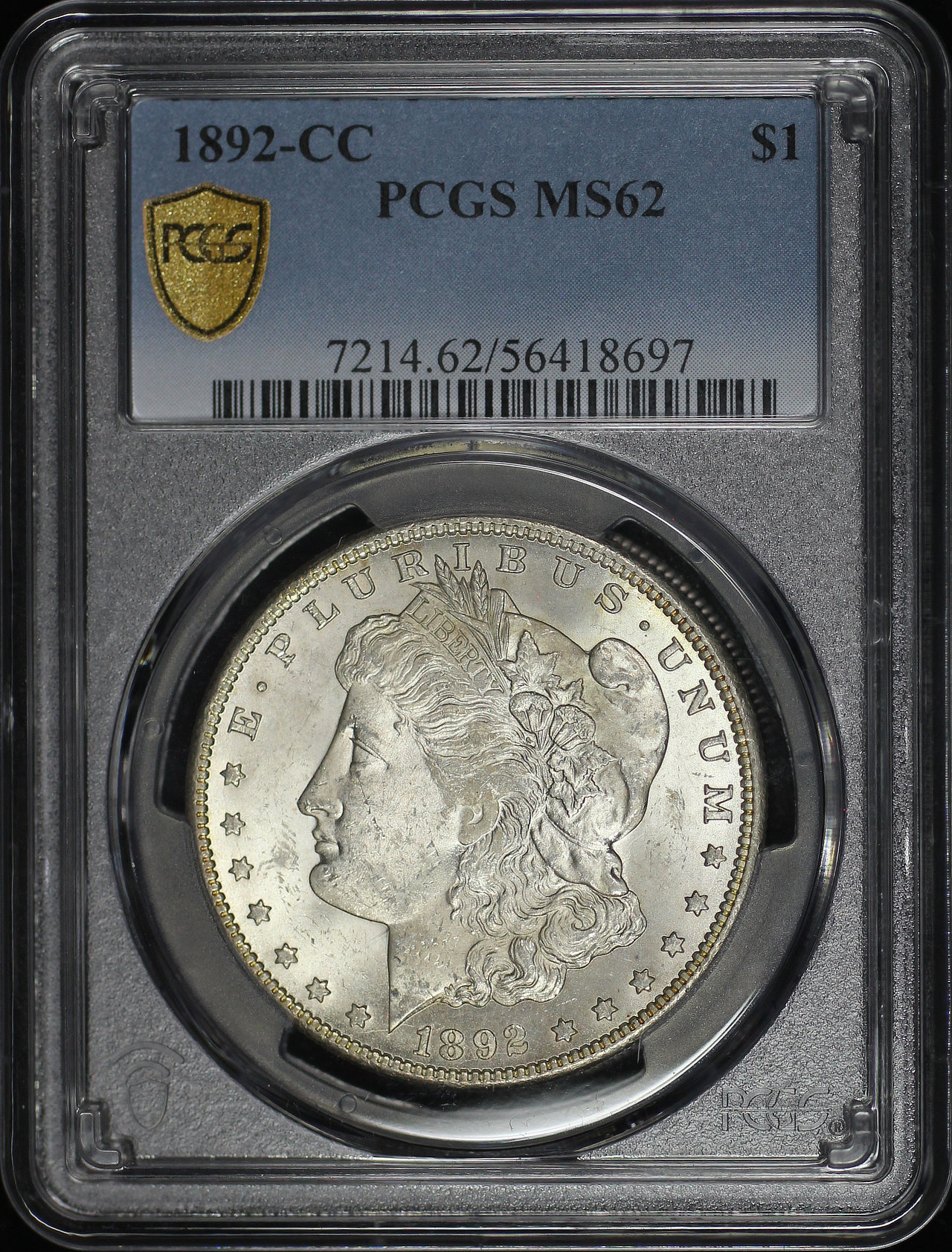 Obverse of this 1892-CC Morgan Dollar PCGS MS-62