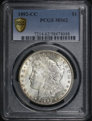 Obverse of this 1892-CC Morgan Dollar PCGS MS-62