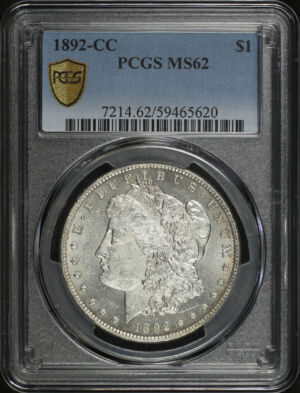 Obverse of this 1892-CC Morgan Dollar PCGS MS-62