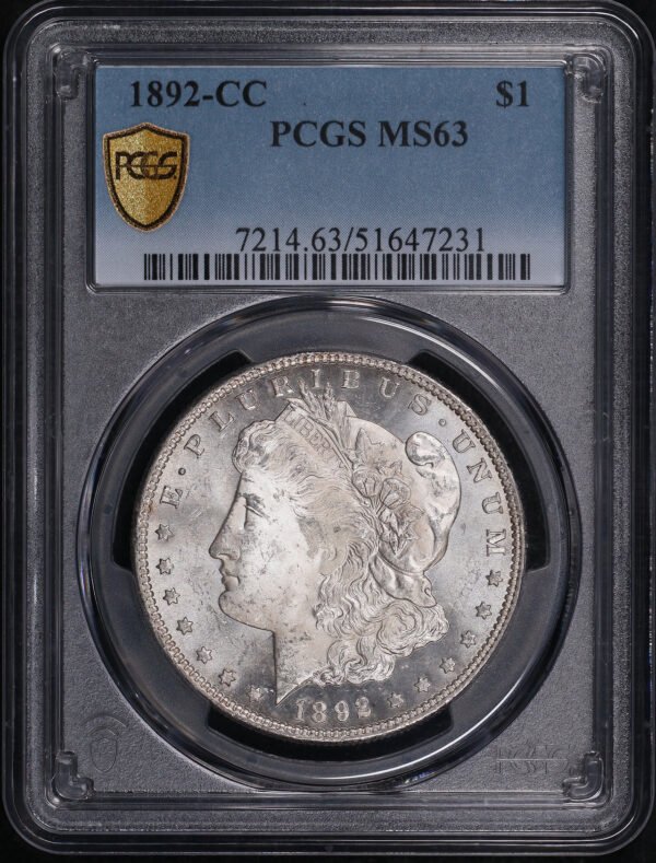Obverse of this 1892-CC Morgan Dollar PCGS MS-63