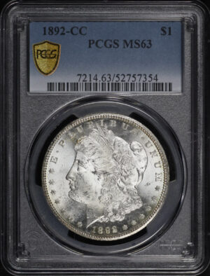 Obverse of this 1892-CC Morgan Dollar PCGS MS-63