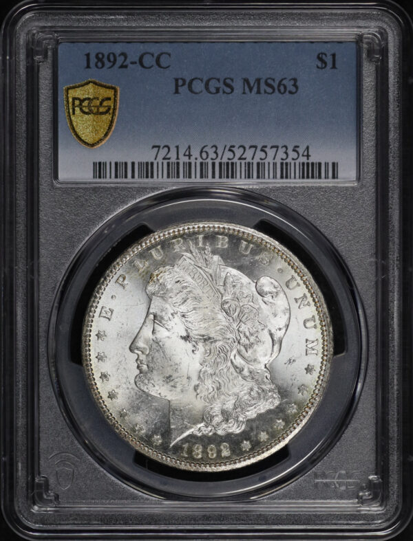 Obverse of this 1892-CC Morgan Dollar PCGS MS-63