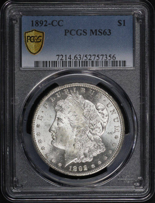 Obverse of this 1892-CC Morgan Dollar PCGS MS-63