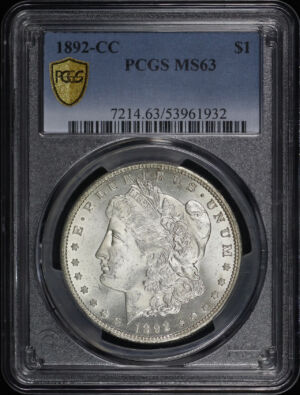 Obverse of this 1892-CC Morgan Dollar PCGS MS-63