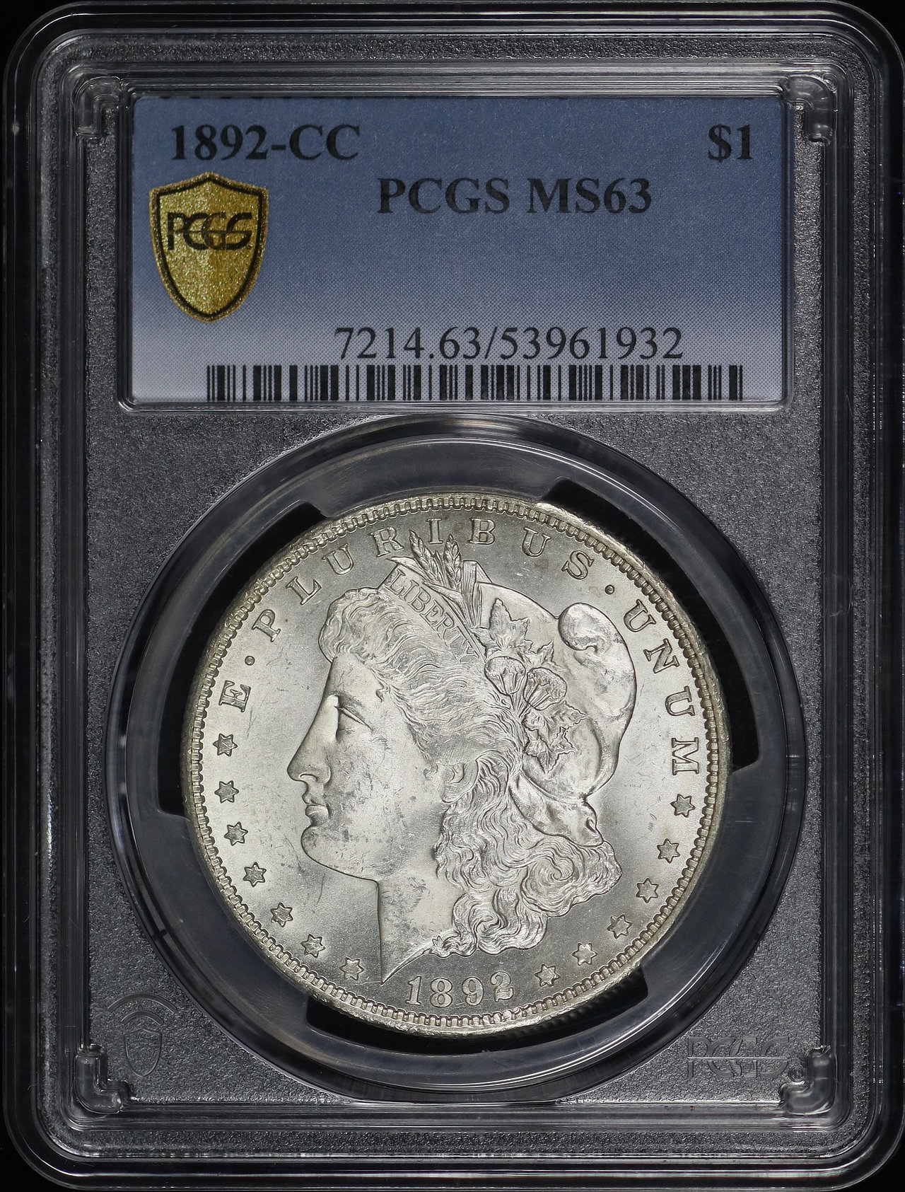 Obverse of this 1892-CC Morgan Dollar PCGS MS-63