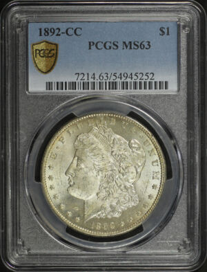 Obverse of this 1892-CC Morgan Dollar PCGS MS-63
