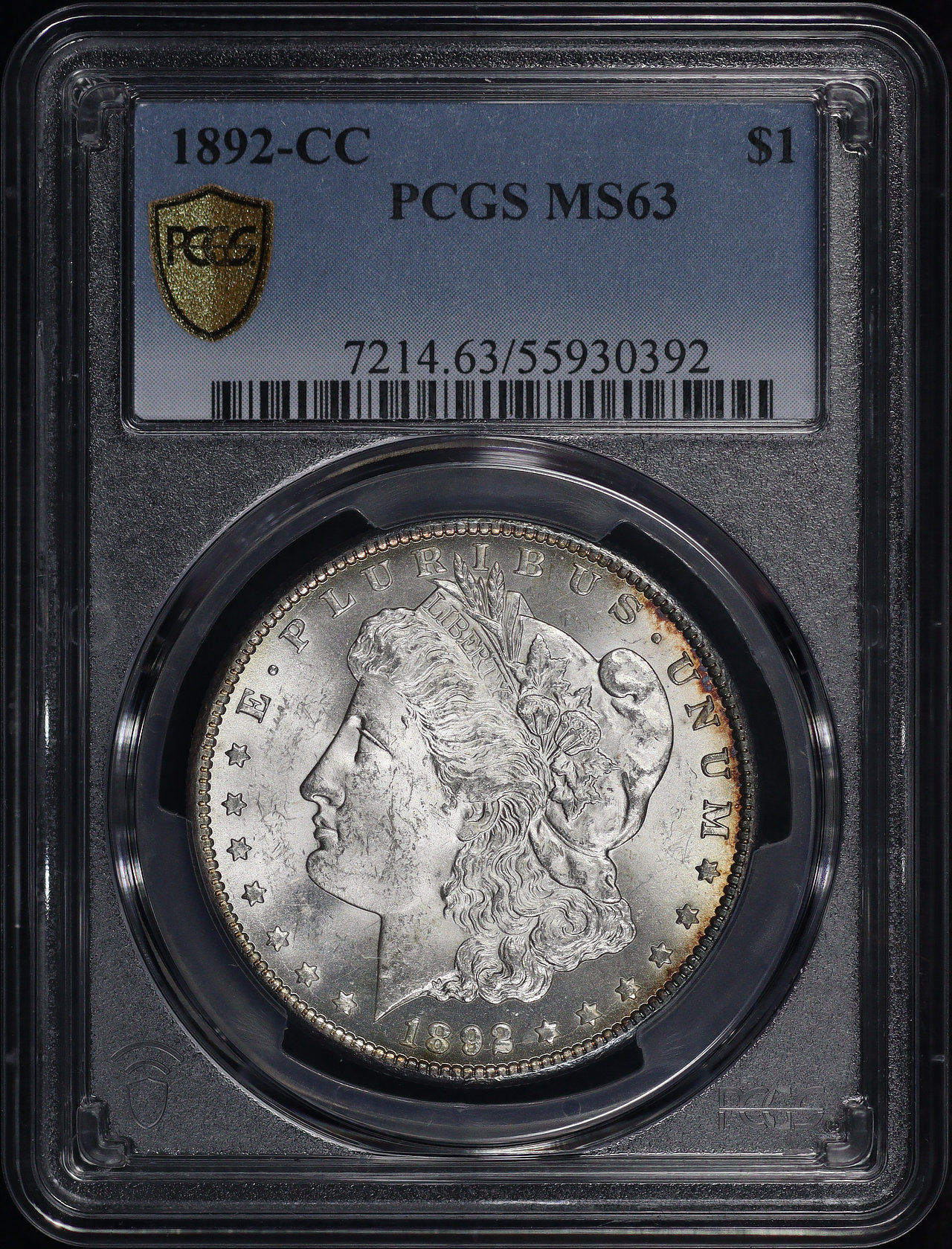 Obverse of this 1892-CC Morgan Dollar PCGS MS-63
