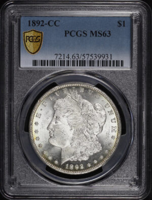 Obverse of this 1892-CC Morgan Dollar PCGS MS-63