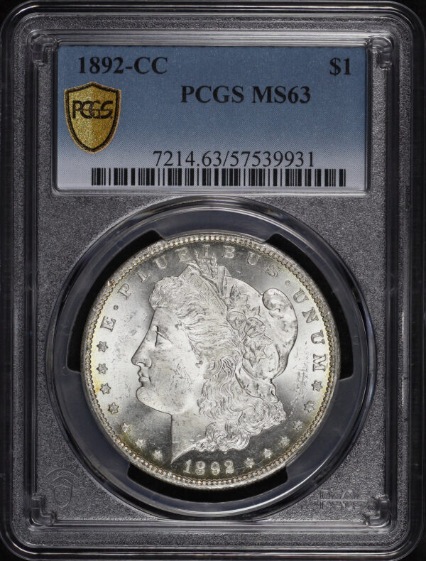 Obverse of this 1892-CC Morgan Dollar PCGS MS-63