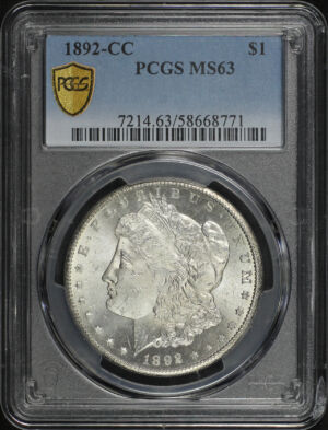 Obverse of this 1892-CC Morgan Dollar PCGS MS-63