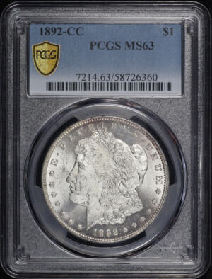 Obverse of this 1892-CC Morgan Dollar PCGS MS-63