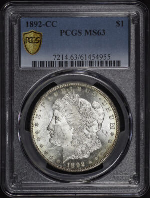 Obverse of this 1892-CC Morgan Dollar PCGS MS-63