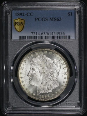 Obverse of this 1892-CC Morgan Dollar PCGS MS-63