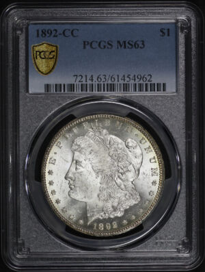 Obverse of this 1892-CC Morgan Dollar PCGS MS-63
