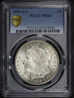 Obverse of this 1892-CC Morgan Dollar PCGS MS-63