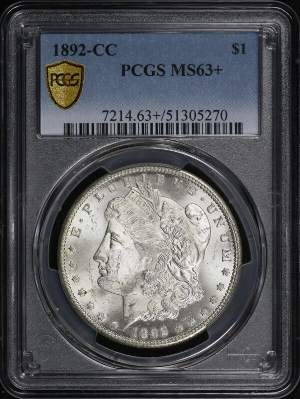 Obverse of this 1892-CC Morgan Dollar PCGS MS-63+
