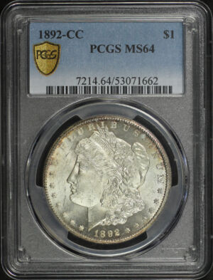 Obverse of this 1892-CC Morgan Dollar PCGS MS-64