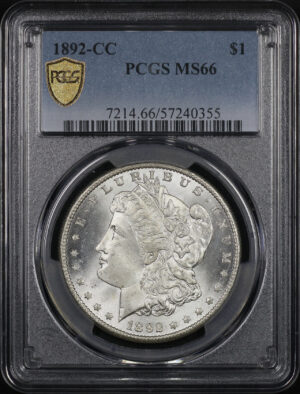 Obverse of this 1892-CC Morgan Dollar PCGS MS-66