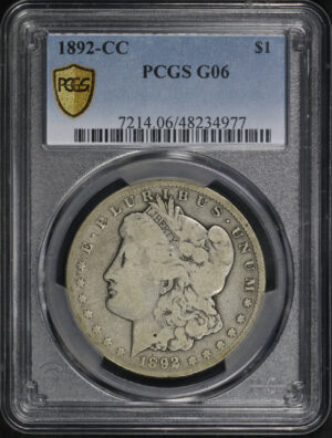 Obverse of this 1892-CC Morgan Dollar PCGS G-06