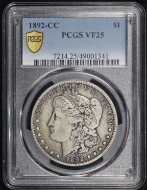 Obverse of this 1892-CC Morgan Dollar PCGS VF-25