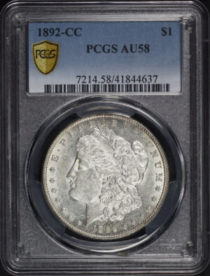 Obverse of this 1892-CC Morgan Dollar PCGS AU-58