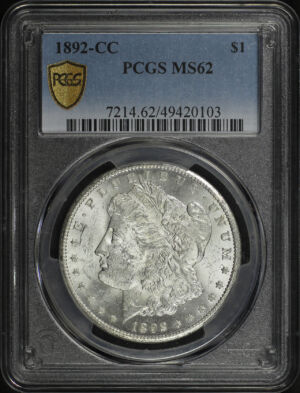 Obverse of this 1892-CC Morgan Dollar PCGS MS-62