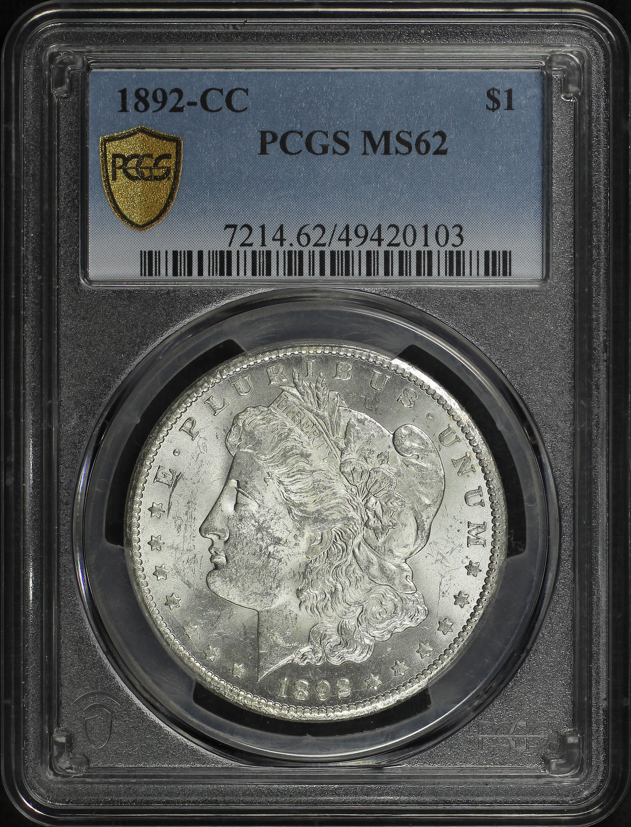 Obverse of this 1892-CC Morgan Dollar PCGS MS-62