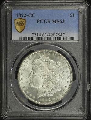 Obverse of this 1892-CC Morgan Dollar PCGS MS-63