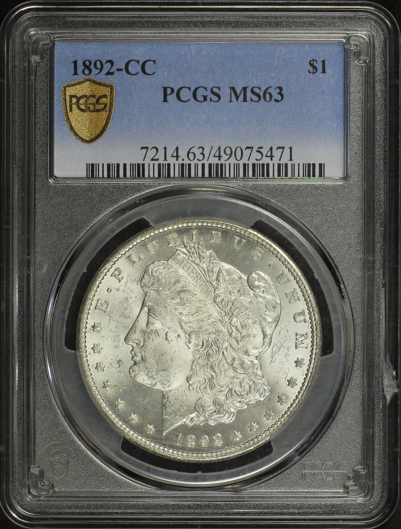 Obverse of this 1892-CC Morgan Dollar PCGS MS-63