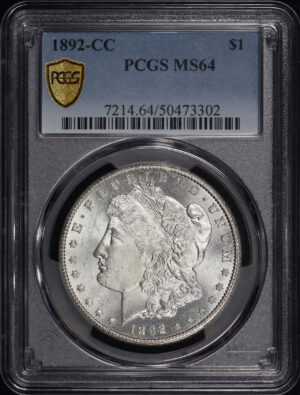 Obverse of this 1892-CC Morgan Dollar PCGS MS-64