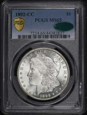Obverse of this 1892-CC Morgan Dollar PCGS MS-65 CAC
