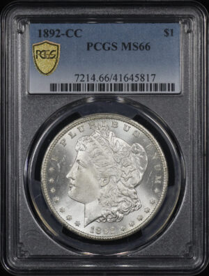 Obverse of this 1892-CC Morgan Dollar PCGS MS-66