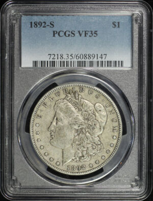 Obverse of this 1892-S Morgan Dollar PCGS VF-35
