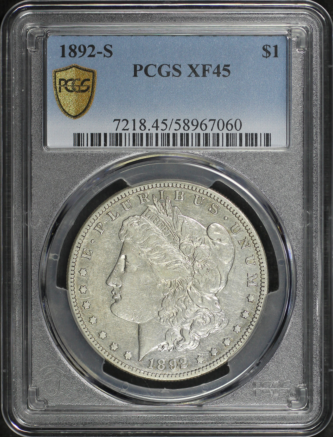 Obverse of this 1892-S Morgan Dollar PCGS XF-45