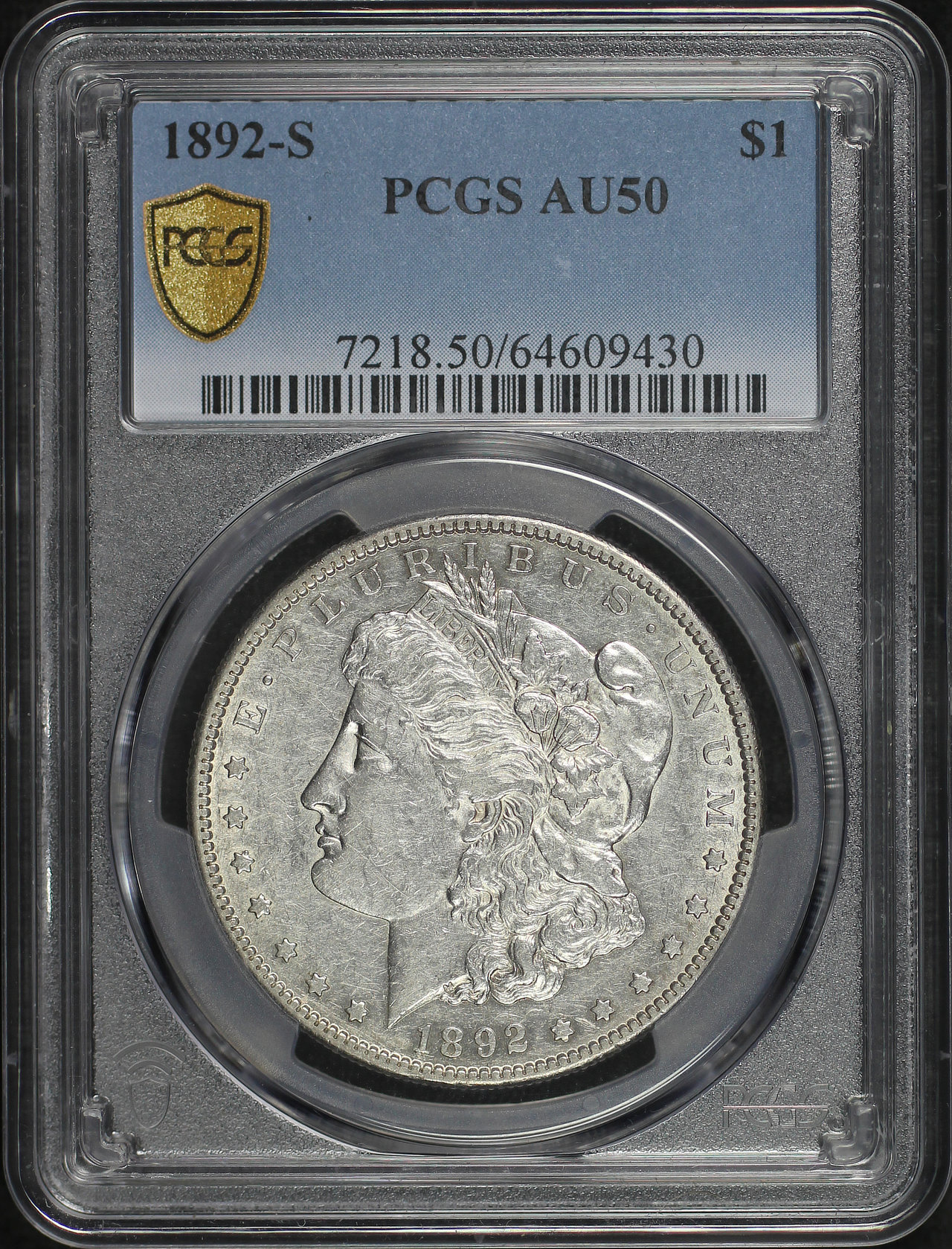 Obverse of this 1892-S Morgan Dollar PCGS AU-50
