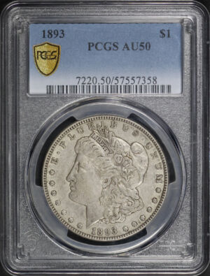Obverse of this 1893 Morgan Dollar PCGS AU-50