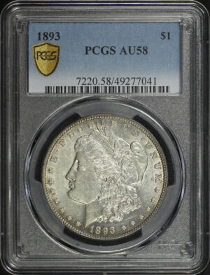 Obverse of this 1893 Morgan Dollar PCGS AU-58