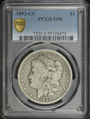 Obverse of this 1893-CC Morgan Dollar PCGS G-06
