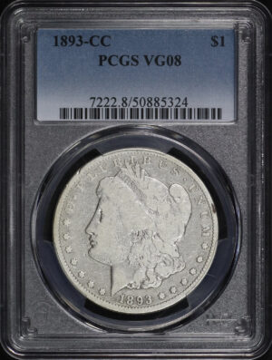 Obverse of this 1893-CC Morgan Dollar PCGS VG-08