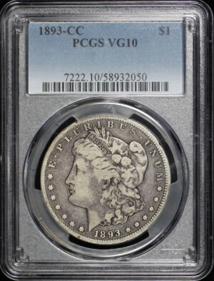 Obverse of this 1893-CC Morgan Dollar PCGS VG-10